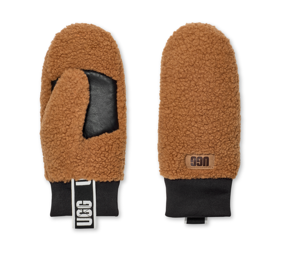 UGG UGGfluff Mitten With Logo Tape – Dam – Chestnut