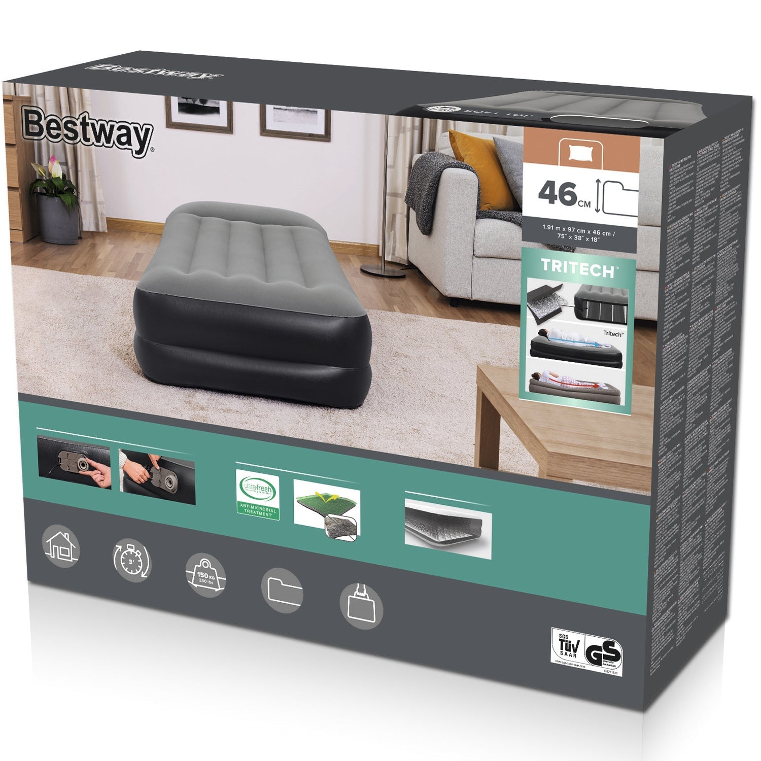 Bestway - Tritech Dubbel luftmadrass med inbyggd ac-pump - Travels And Bags