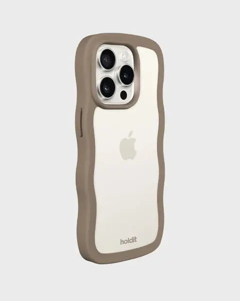 Holdit Telefonskal Wavy iPhone 14 Pro - Ljusbrun/Transparent - Travels And Bags