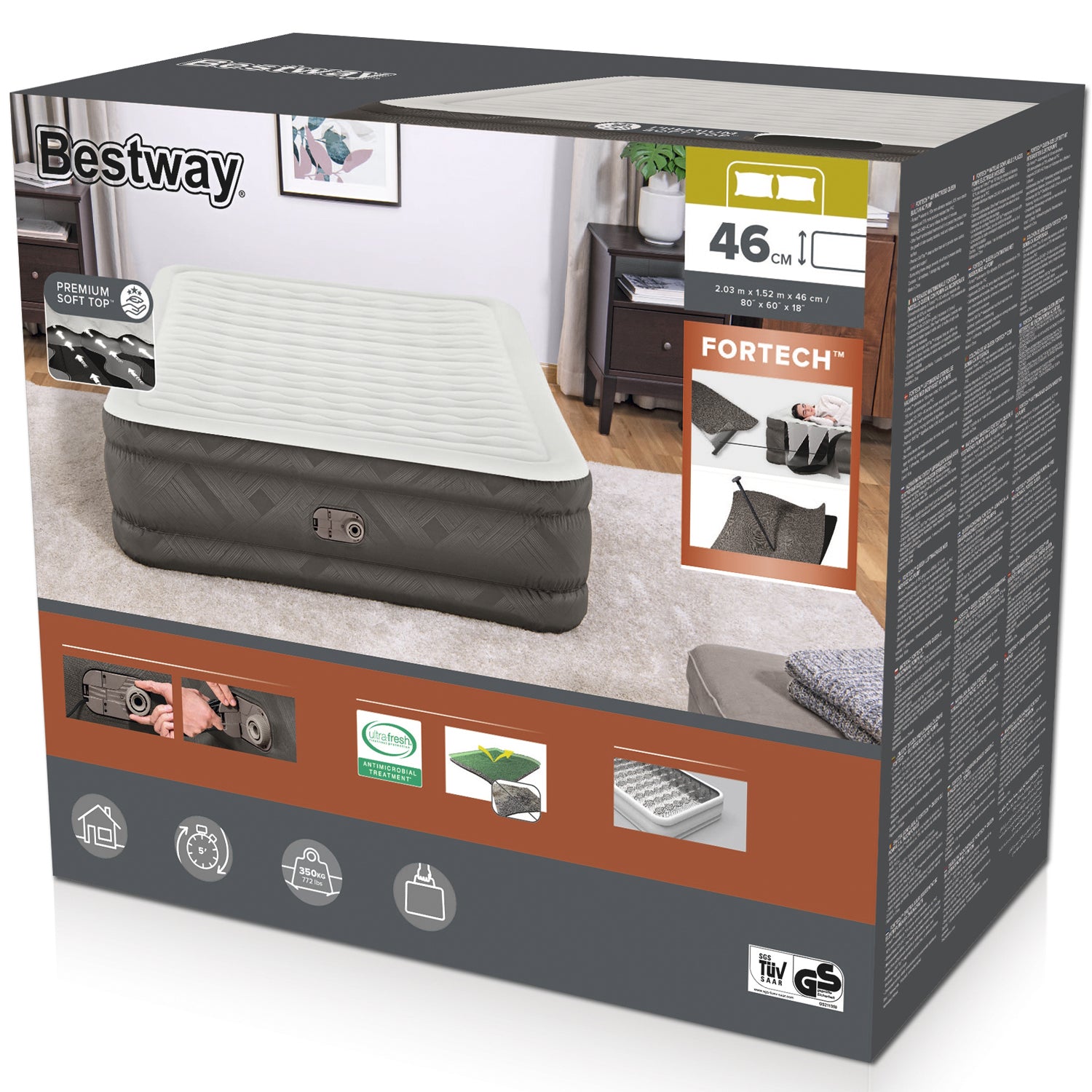 Bestway - Fortech Luftmadrass 2.03m x 1.52m x 46cm - Travels And Bags