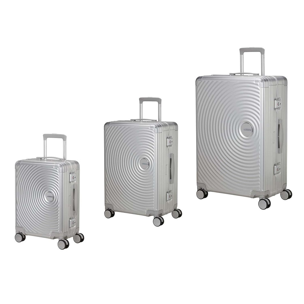 American Tourister Soundbox Aluminium resväskeset 3-pack silver