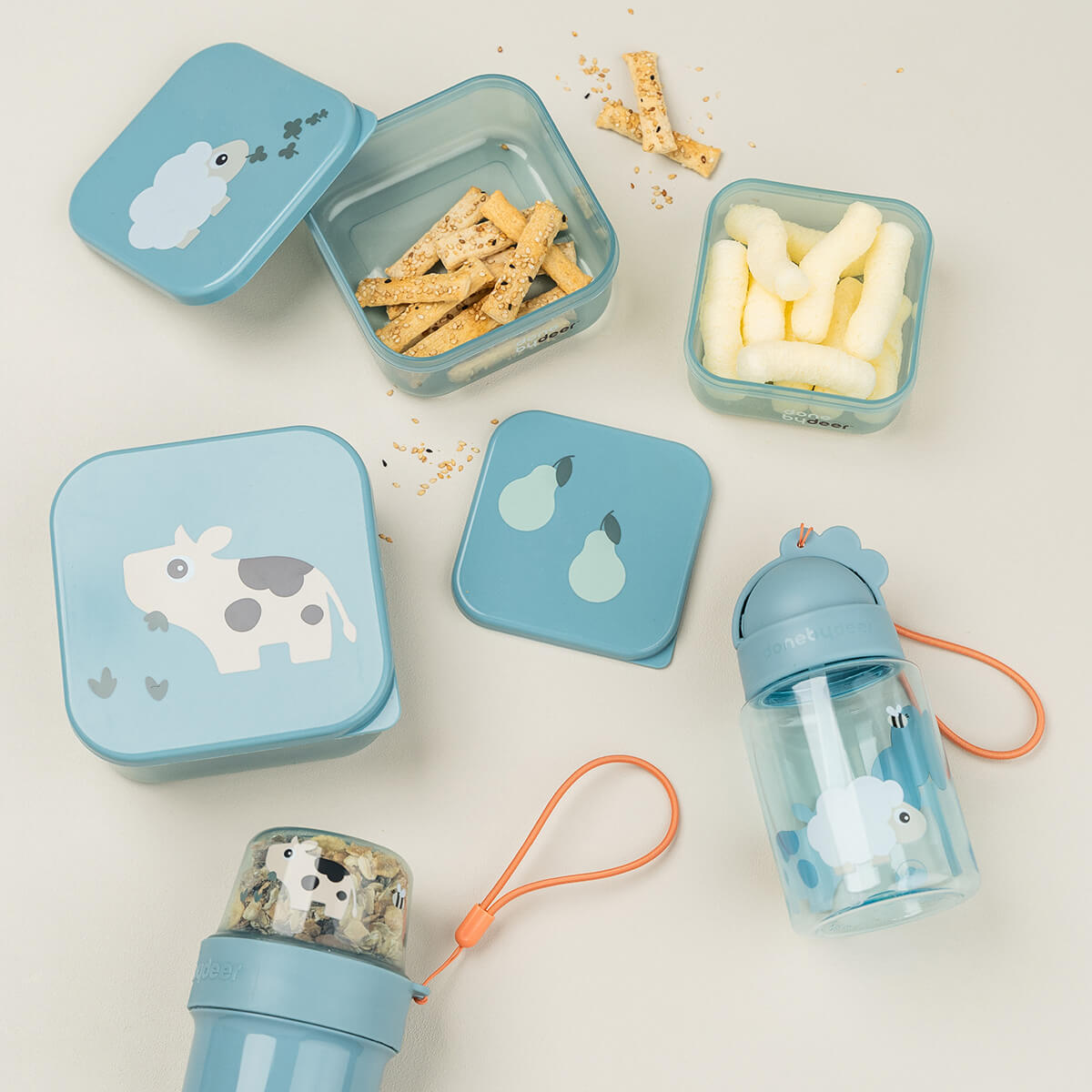 Done by Deer Straw bottle Tiny farm Blå - 280 ml
